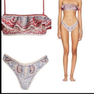 ZIMMERMANN Vitali paisley-print ruffled bandeau bikini, size 4/XL